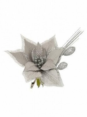 Новогоднее ёлочное украшение Серебро цветок с веточками, 22x22x28