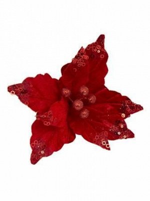 Новогоднее ёлочное украшение Красный бархатный цветок, 22x22x15