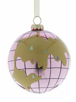 Новогоднее подвесное украшение Розовая Земля из стекла / 8x8x8см арт.87246