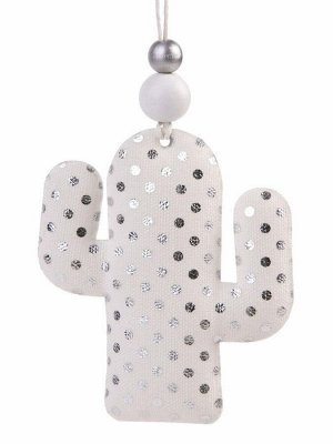 Новогоднее подвесное украшение Кактус с серебряными кружочками, 7,5x1,5x8