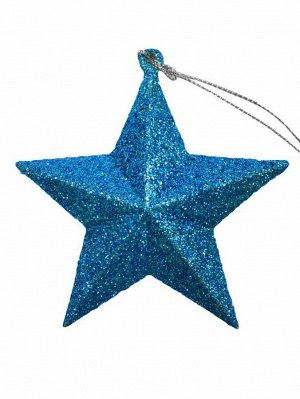 Новогоднее подвесное елочное украшение Звезда в голубом глиттере 10x9,5x3