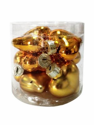 Новогоднее подвесное украшение Золотые Сердца из стекла, набор из 12 штук / 2x3,9x4,8см арт.87267