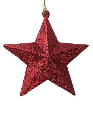 Новогоднее подвесное елочное украшение Звезда в красном глиттере 9