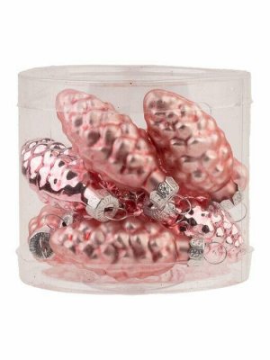 Новогоднее подвесное украшение "Розовые шишки" из стекла, набор из 12 штук / 5*5*6см арт.86608