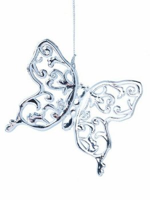 Новогоднее подвесное украшение Бабочка в серебре из полипропилена / 9,5x0,2x8,5см арт.86736