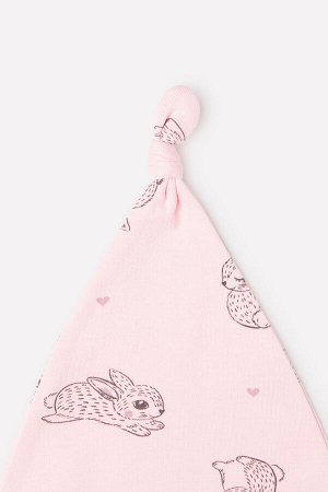 Шапка для девочки Crockid К 8036 зайчики и сердечки на светло-розовом