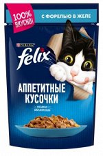 Felix Аппетитные кусочки влажный корм для кошек Форель в желе 85гр пауч АКЦИЯ!