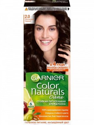 Гарньер , Garnier Стойкая питательная крем- краска для волос "Color Naturals" (Колор Нэчралс) с 3 маслами, оттенок 2.0, Элегантный Черный, 100 мл