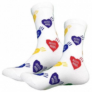 35553 Дизайнерские носки серии Love is life "Скучаю по тебе", р-р 36-42 (разноцветные сердца на белом)