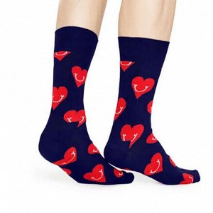 35515 Дизайнерские носки серии Love is life "Улыбка от сердца", р-р 35-39 (темно-синий)