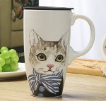 Кружка с крышкой, принт &quot;Кот&quot;