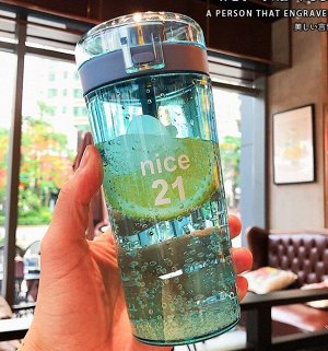 Прозрачный стакан с крышкой, надпись "Nice 21"