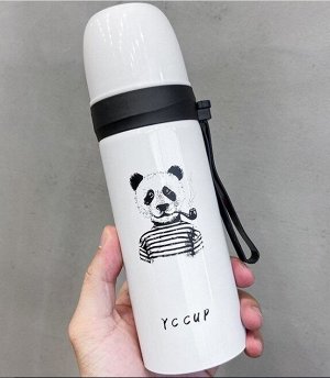 Бутылка-термос, принт "Панда с трубкой"
