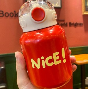 Бутылка-термос, надпись "Nice!", цвет красный