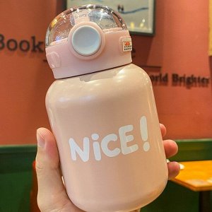 Бутылка-термос, надпись "Nice!", цвет светло-розовый
