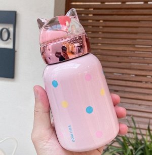 Бутылка-термос, с принтом и надписью, цвет розовый