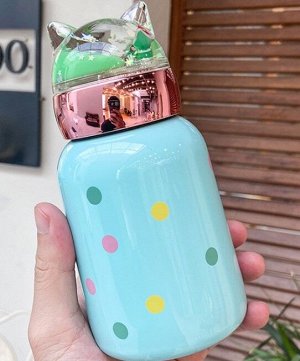 Бутылка-термос, с принтом и надписью, цвет голубой