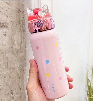 Бутылка-термос, с принтом и надписью, цвет розовый