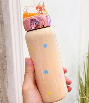 Бутылка-термос, с принтом и надписью, цвет персиковый