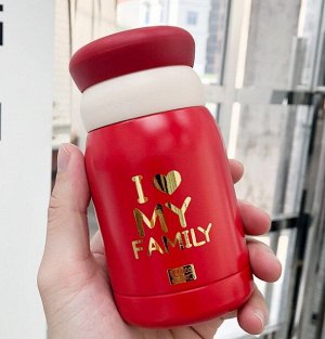 Бутылка-термос, надпись "I love my family", цвет красный