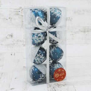 Набор шаров пластик d-6 см, 8 шт "Заснеженный лес" сине-белый
