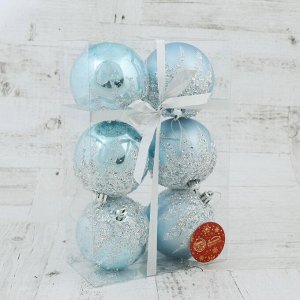 Набор шаров пластик d-8 см, 6 шт "Аделия" серебристо-голубой