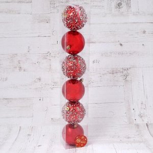 Набор шаров пластик d-8 см, 6 шт "Джейн ассорти снег" красный