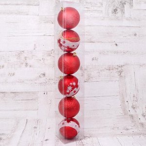 Набор шаров пластик d-8 см, 6 шт "Палмер" красно-белый