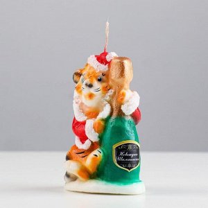 Свеча новогодняя с символом года "Веселый тигр с шампанским", 10х7,5 см