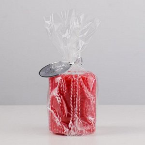 Свеча-подсвечник "Вязаный пенек", 7.8х6,5 см, 177 гр, красный