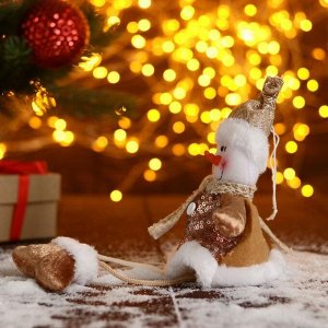 Мягкая подвеска "Снеговик в пайетках-длинные ножки" 13х30 см, коричневый