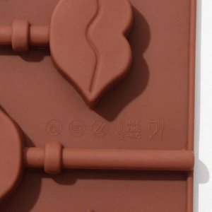 Форма для леденцов Доляна «Поцелуй», 24x9,4x1,5 см, 6 ячеек, с палочками