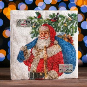 Новогодние салфетки бумажные Fresco "Дед Мороз", 2 слоя, 33*33 см, 20 листов