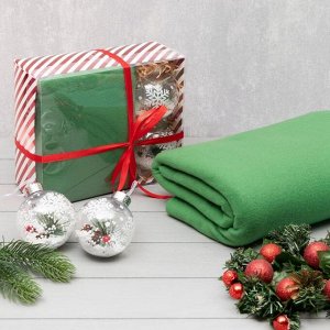 Подарочный набор LoveLife: плед 150*130см (цв. зеленый) с новогодними игрушками