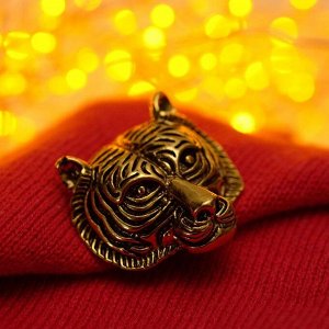 Брошь новогодняя "Тигр" морда, цвет чернёное золото