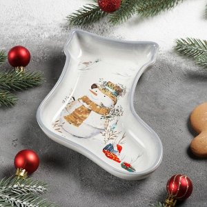 Блюдо сервировочное Доляна «Рождественский снеговик», 20*15,5*3 см