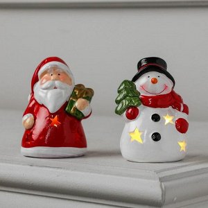 Набор световых керамических фигур "Дед мороз и Снеговик" 24 шт, 1 LED, 2xAG13, ТЁПЛОЕ БЕЛОЕ