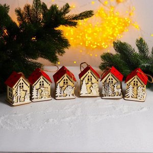 Новогодний декор с подсветкой «Домик с красной крышей» 9x6x7 см, МИКС
