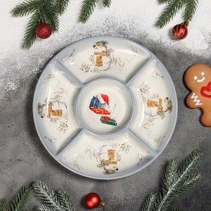 Менажница Доляна 5 ячеек «Рождественский снеговик», 25,5Х3,1 см