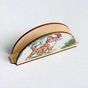 Салфетница деревянная "Символ года 2022. Тигр в шапочке" 13,5х3,1х6 см