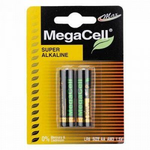 Батарейки АА Megacell LR6/1,5В, щелочные, 2шт в блистере (Ки