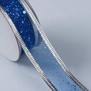 Лента капроновая с металлической нитью «Блёстки», 25 мм ? 3 ± 0,5 м, цвет синий/серебряный