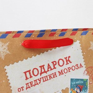 Пакет крафтовый вертикальный «Подарок от Деда мороза», M 26 ? 30 ? 9 см