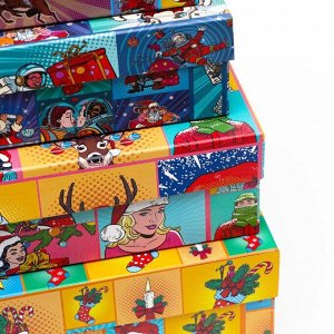 Набор коробок 4 в 1 "Рop-art новогодний 2", 30 х 20 х 8 - 24 х 14 х 5 см