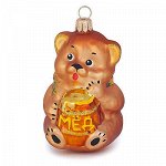 Елочная игрушка фигурка стеклянная &quot;Мишка с медом&quot; h7,8см, р