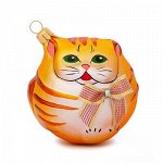 Елочная игрушка фигурка стеклянная &quot;Кот&quot; д7,5см, h8см, ручна