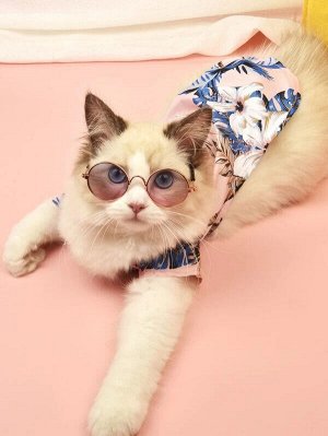 SheIn 1шт Рубашка с цветочным принтом и 1 пара солнцезащитные очки для домашних животных