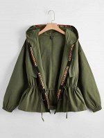 Plus Size Куртка на кулиске на молнии с капюшоном