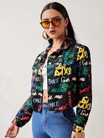 SHEIN Куртка с текстовым принтом на пуговицах