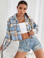 SHEIN Пальто в клетку с карманом на пуговицах